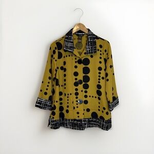 Ali Miles  Womens Jacket S Mustard Yellow Black Dots‎ Art to Wear Boho NWT